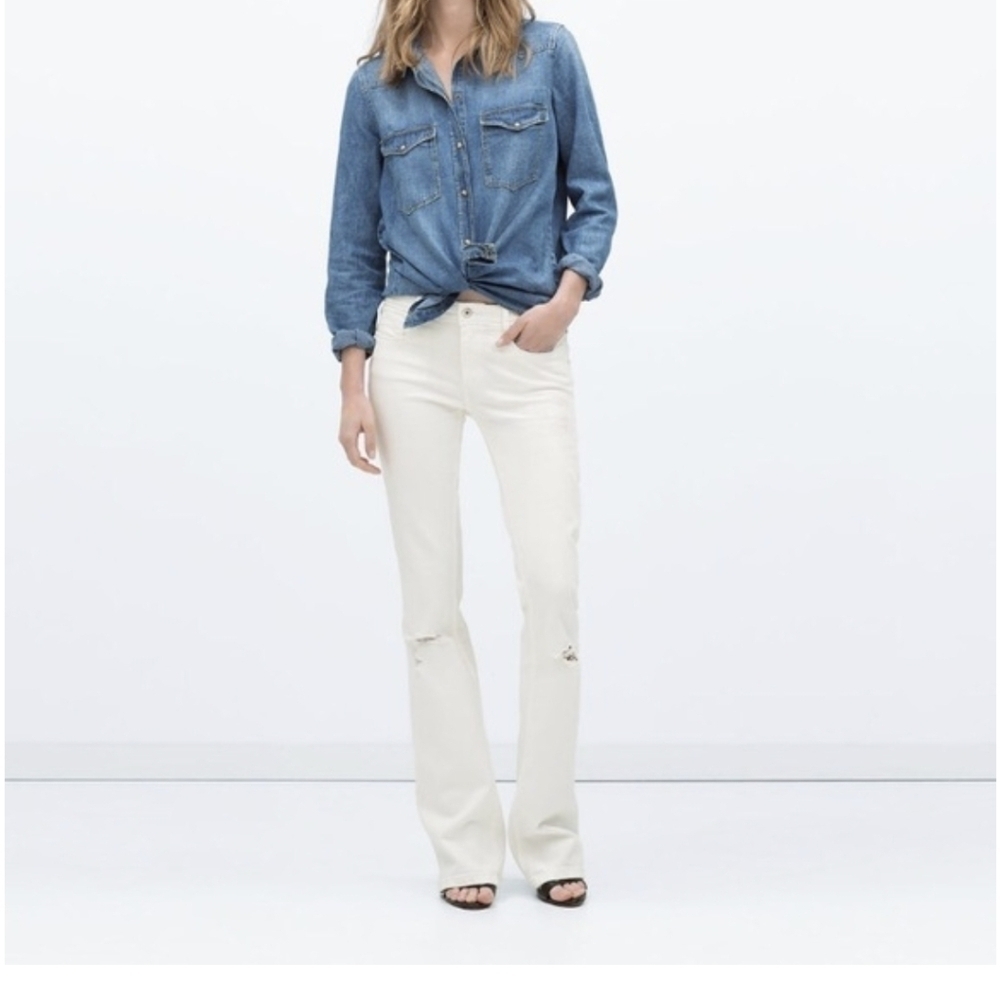 Zara Trafaluc Distress The Dreamer Skinny Flare White Jeans